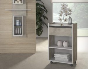 Houten trolley Quadra met 3 legplanken en 1 lade