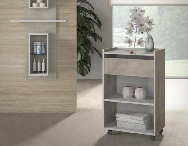 Houten trolley Quadra met 3 legplanken en 1 lade