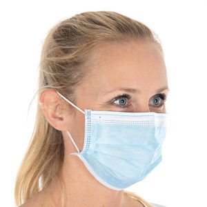 Niet-medische mondmaskers, blauw, 3-laags met oorlussen, zakje van 50 stuks