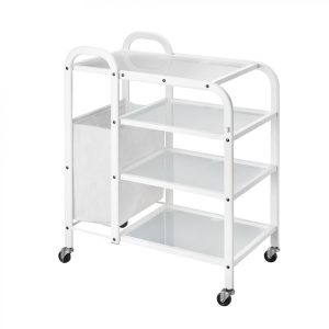 Rolmeubel Vion glas met 4 schappen en wasmandje