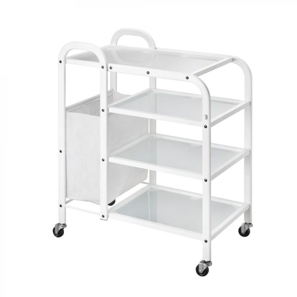 Rolmeubel Vion glas met 4 schappen en wasmandje