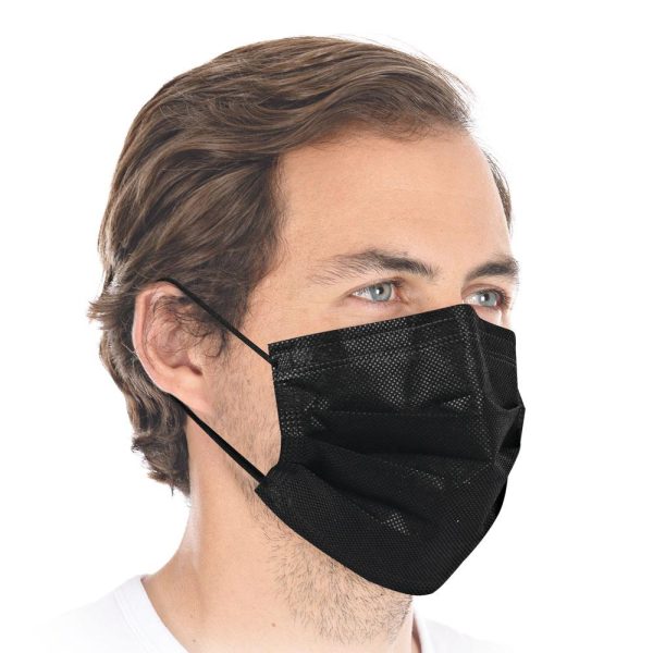 Niet-medische mondmaskers, zwart, 3-laags met oorlussen, doosje van 50 stuks