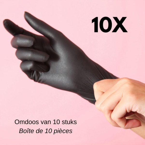10x nitril poedervrije handschoenen Safe Light, zwart, maat L, doos van 100 stuks