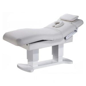 Table de massage Reggio 3.0 base en blanc, matelas gris, chauffage et accoudoirs pivotant
