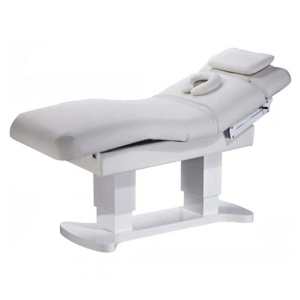 Massagebank Reggio 3.0 met witte basis, grijze bekleding, verwarming en wegdraaiende armdelen