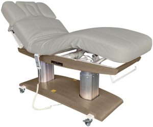 Table de massage Venetia base brun et revêtement gris avec 4 moteurs, chauffage et acoustic vibration