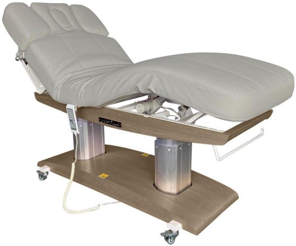 Table de massage Venetia base brun et revêtement gris avec 4 moteurs, chauffage et acoustic vibration