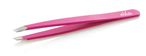 Stainless steel eyebrow tweezers slanted tip pink