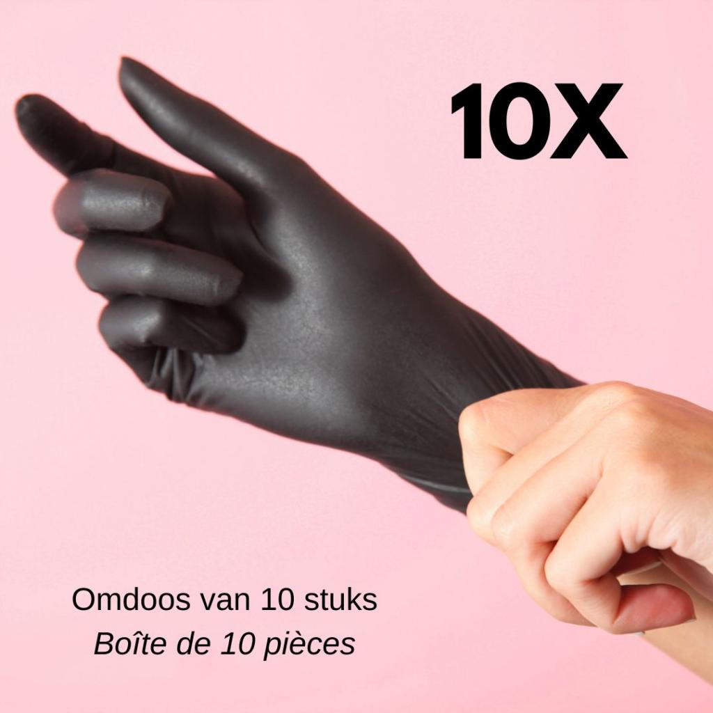 10x nitril poedervrije handschoenen PF Black 3,5gr MD - 100/box - S
